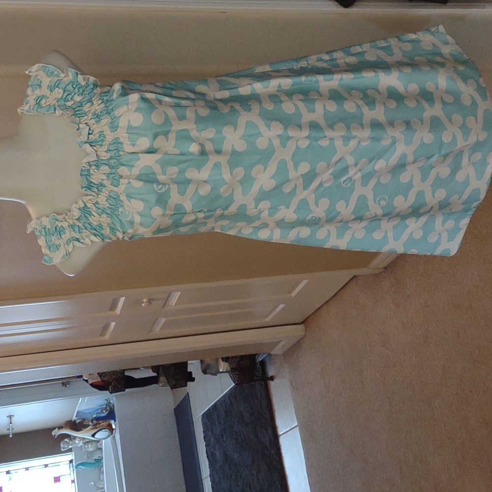 CK Bradley New York baby blue and white silk dress size 4